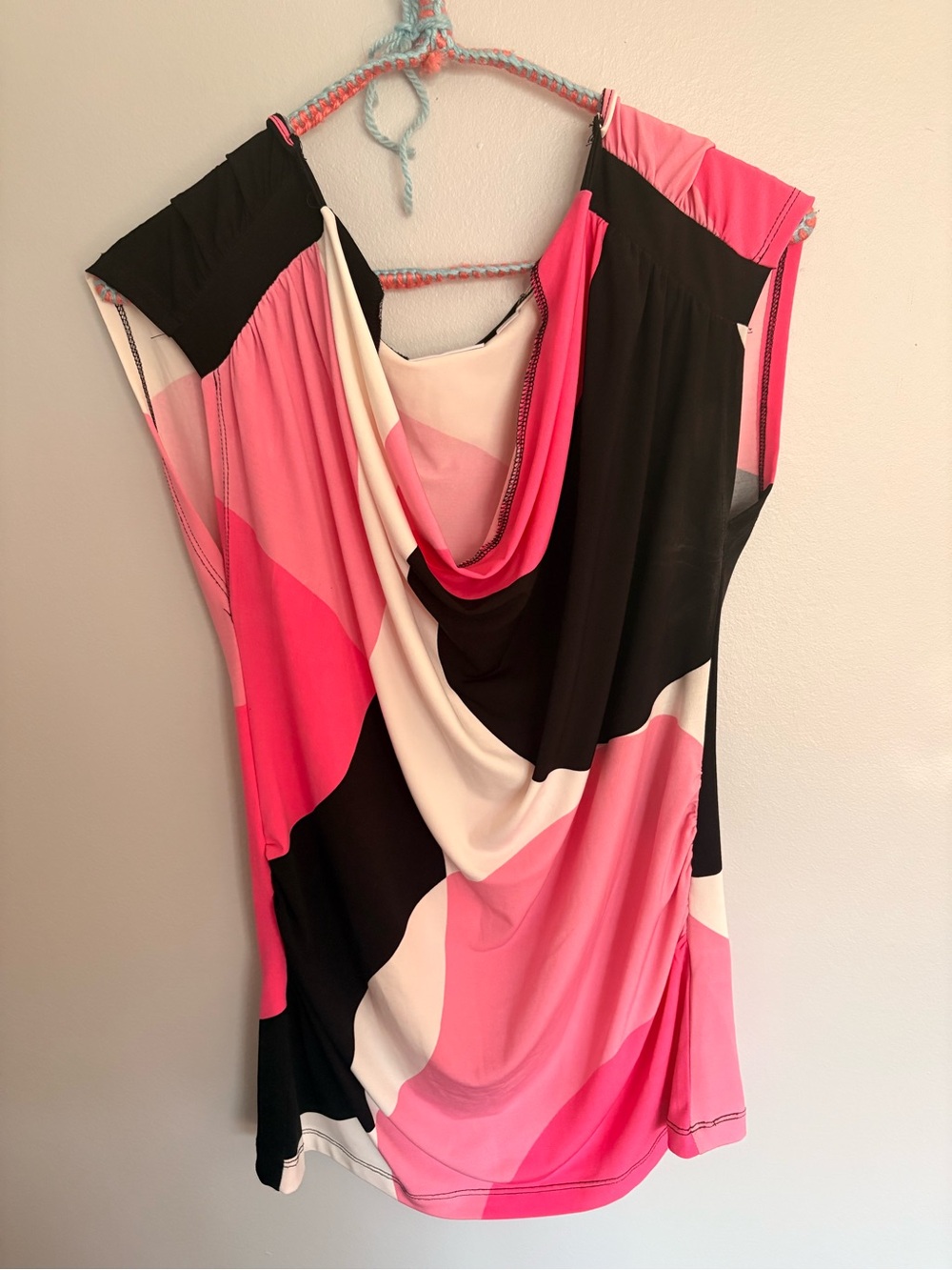 New York & Company Pink Black and White Draped Cowl Neck Camisole